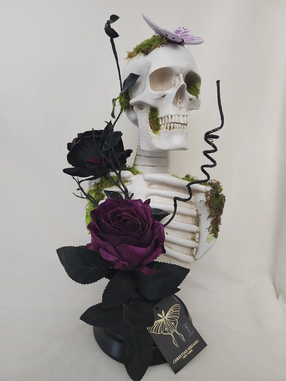 Skeleton Bust Floral Accent with Purple Roses by